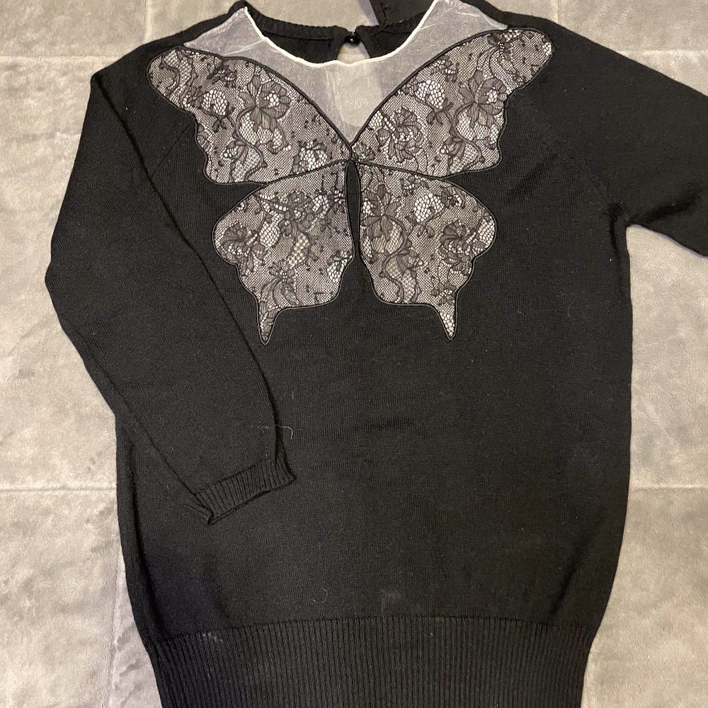 Dolce & Gabbana D&G Cashmere Sweater Black White Butterfly